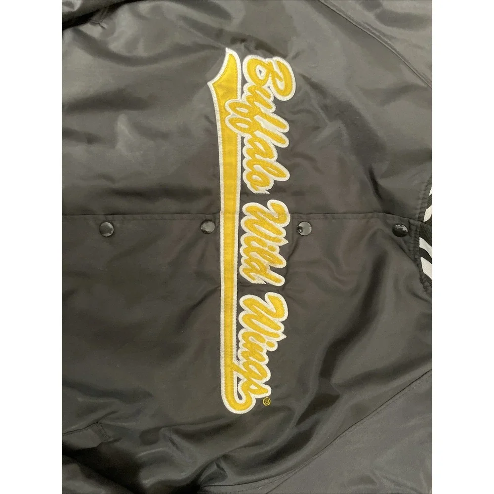 Vintage Buffalo Wild Wings Bomber Jacket Mens XL Westark Black Nylon Snap Front